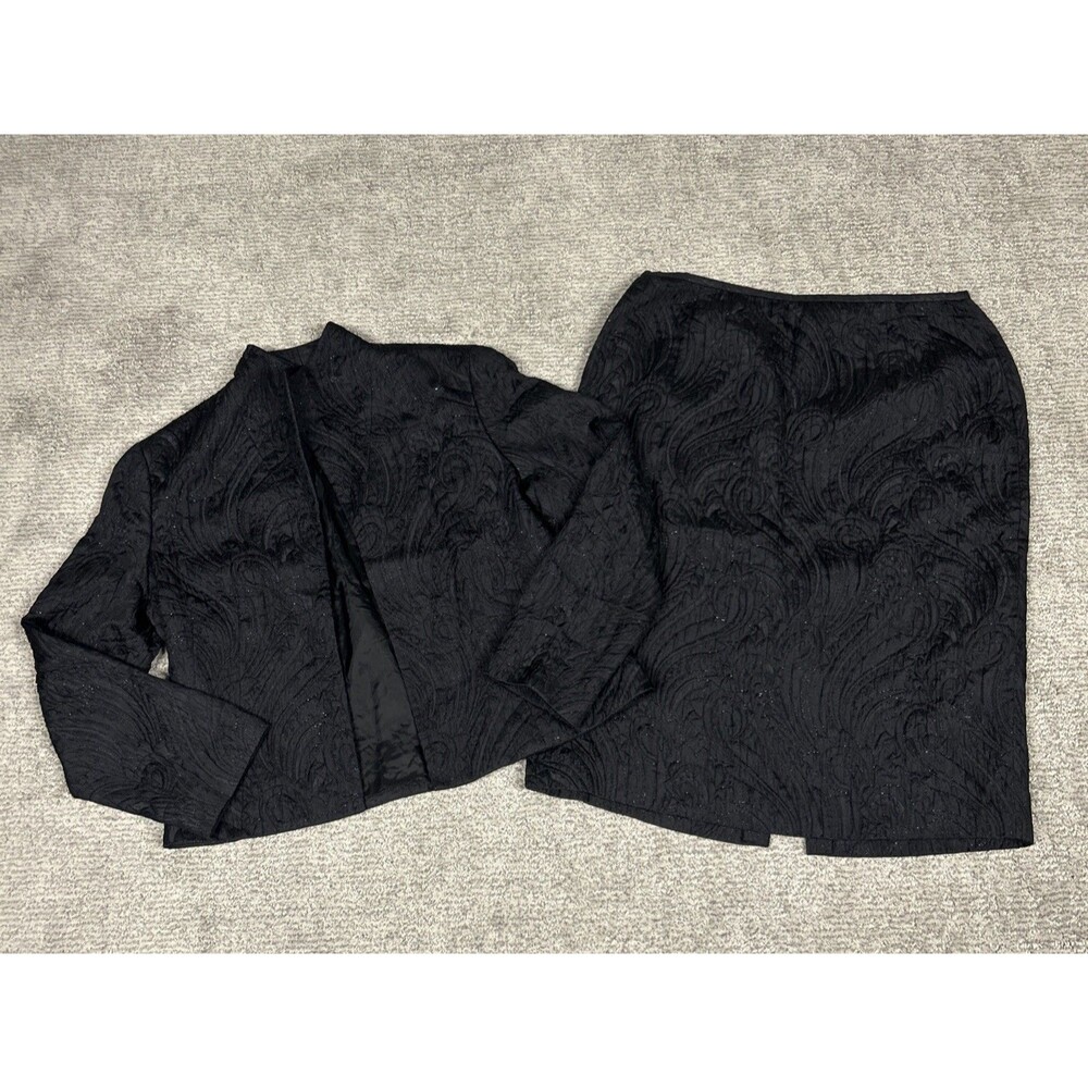 Lafayette 148 Blazer Jacket + Skirt Womens 10 Black Silk Wool Sparkle Chic Set